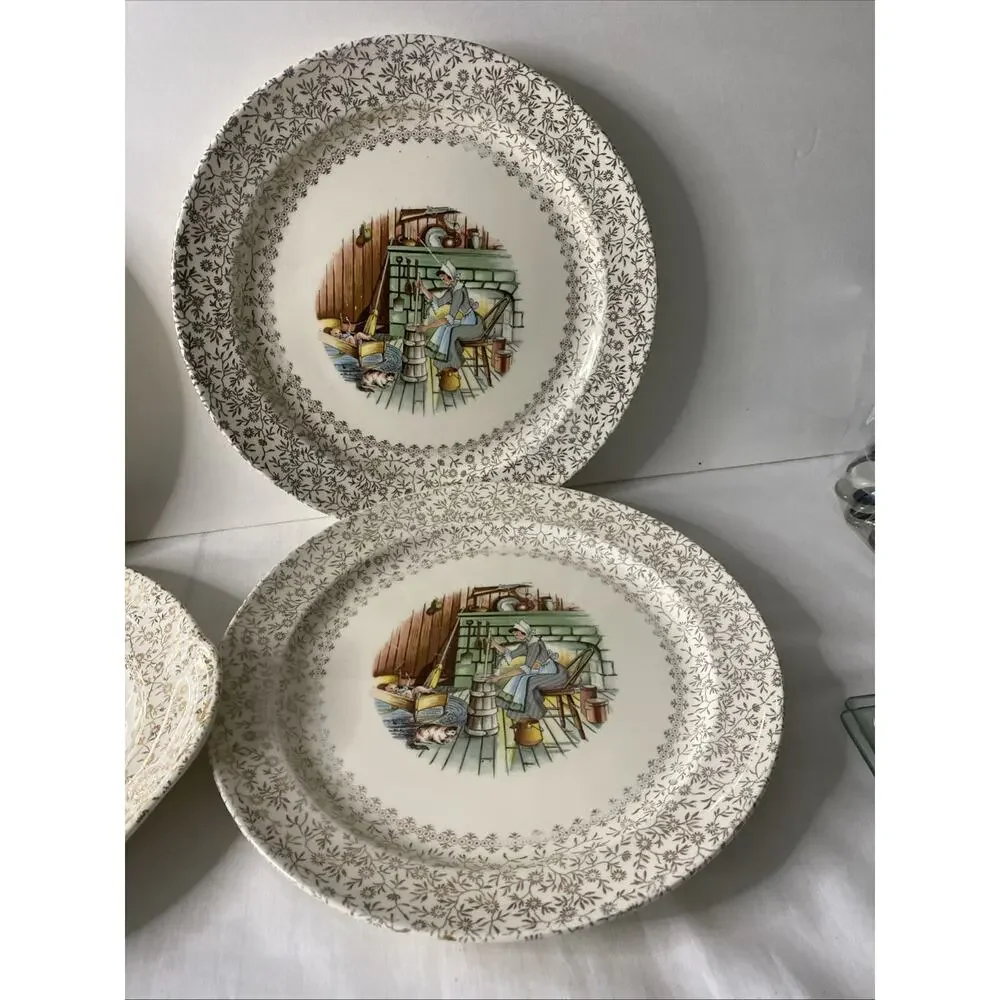 Taylor Smith Taylor 10521 Homestead Collection 22 Kt Gold 3 plates/1 platter